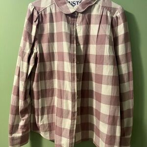 LOFT Mauve and Cream Checkered Flannel Top Size Medium